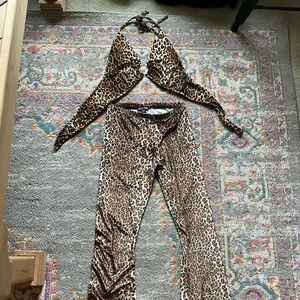 Current Mood Dollskill leopard print flares and unbranded halter top Bundle